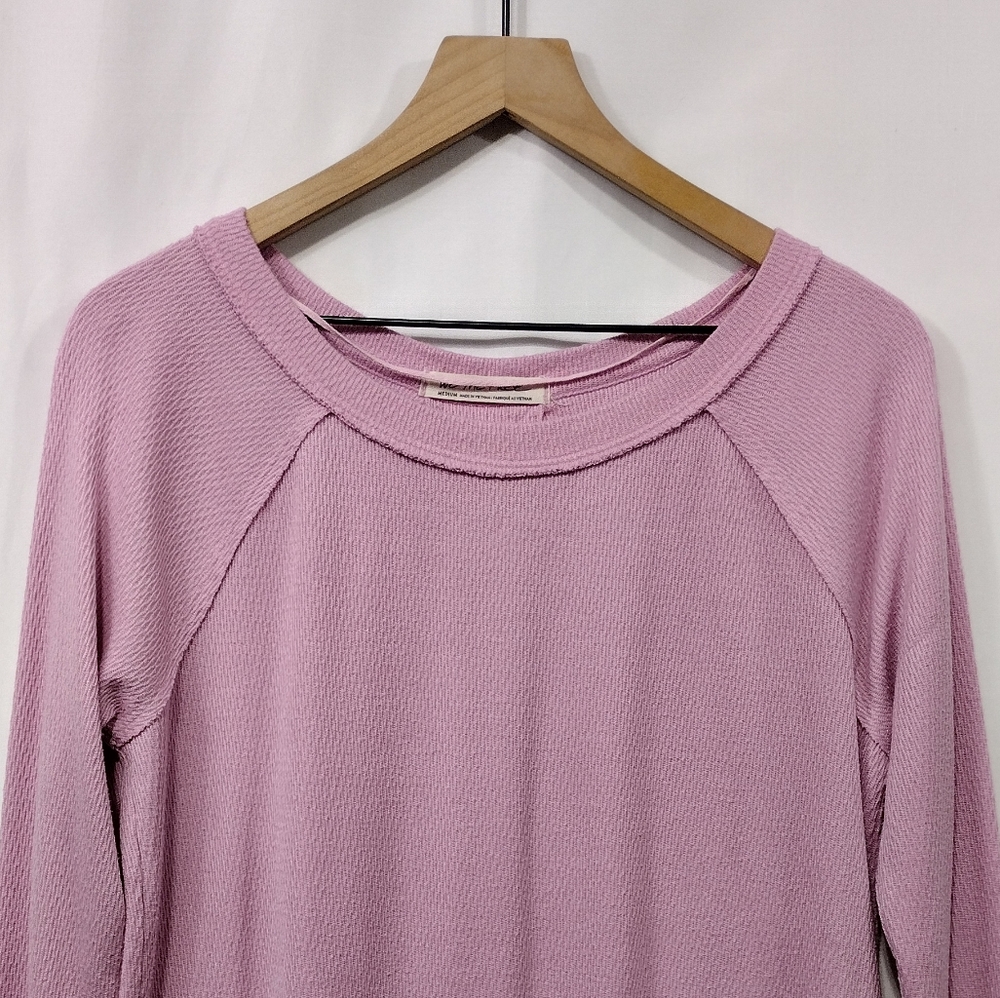 Free People Snowy Thermal Long Sleeve Knit Top Women's M Pink Boho Retro Y2K 90s - Picture 4 of 11
